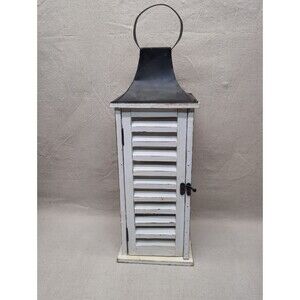 Glitzhome Farmhouse Lantern Candle  Wash-white Wooden Shutter With Dark Metal 21